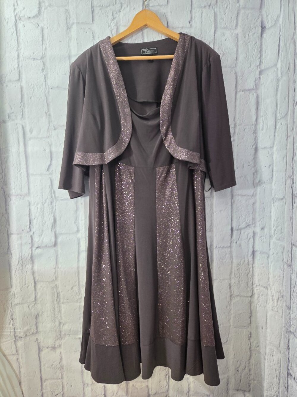 Dress Barn Size 20 Mushroom Glitter 2 Piece Jacket Tank Dress Wedding Cocktail